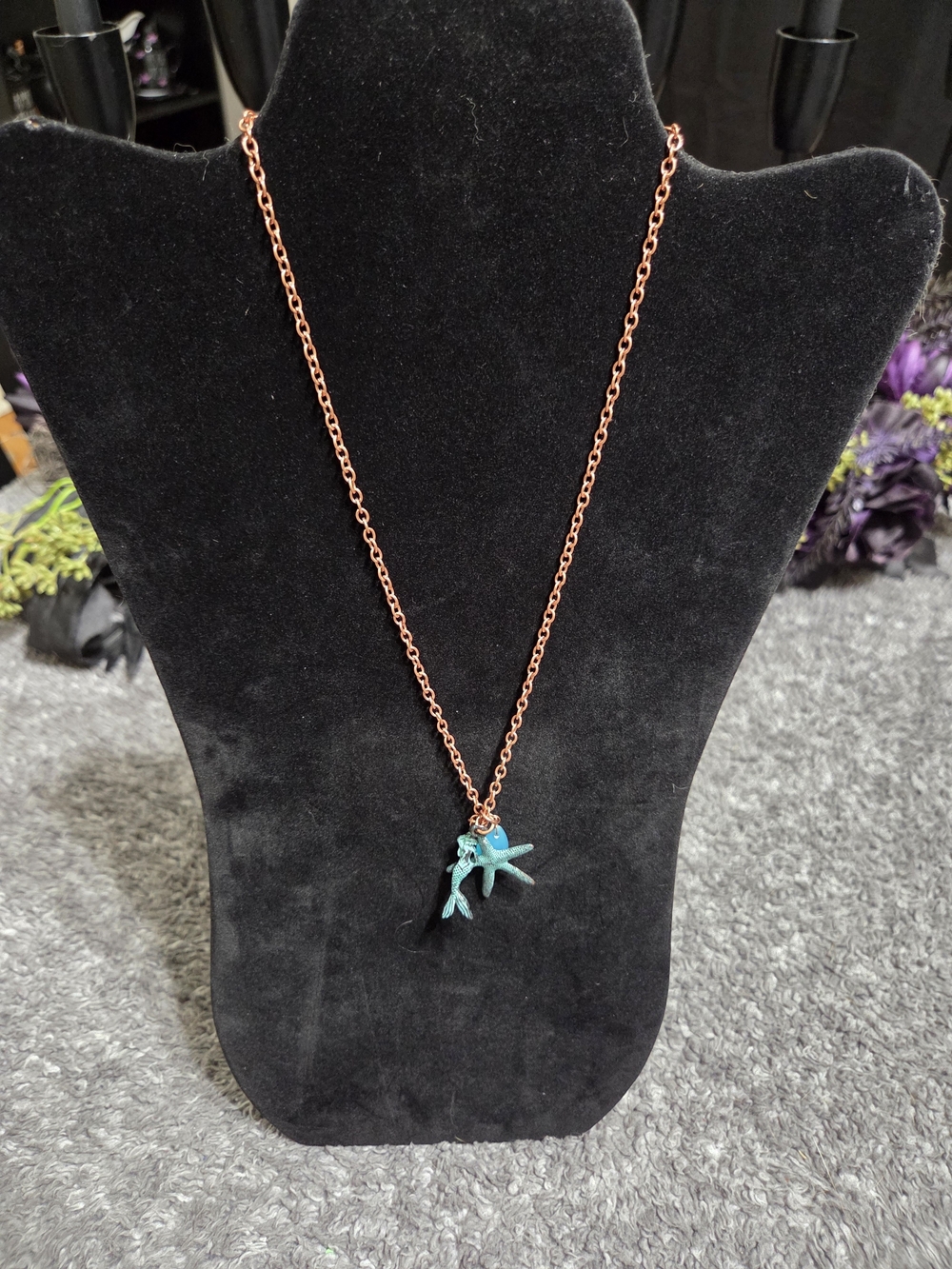 Rose Gold Chain Necklace with Turquoise Starfish Pendant